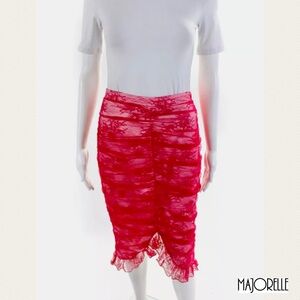 MAJORELLE Strawberry Pink/White Ruched Lace Skirt